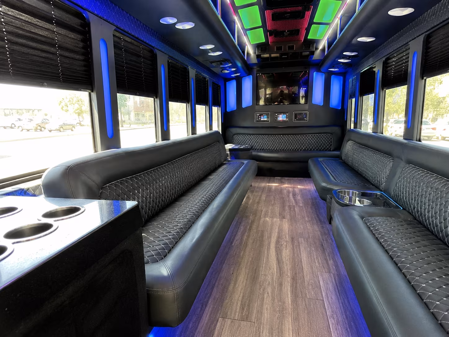 mount pleasant 15 passenger party bus inside